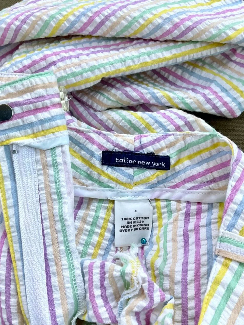 Tailor NY Pastel Stripe Pants Slim Straight Cropped Mid Rise (4) - Picture 6 of 7